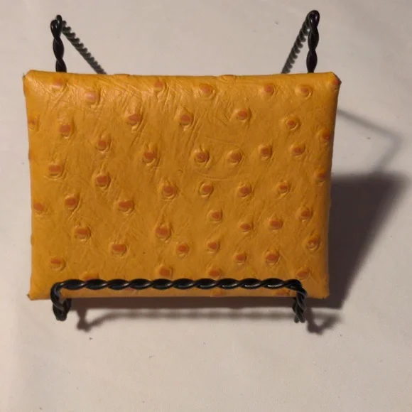 Handmade Genuine Leather Envelope Pouch Golden Yellow Ostrich - Picture 2 of 9